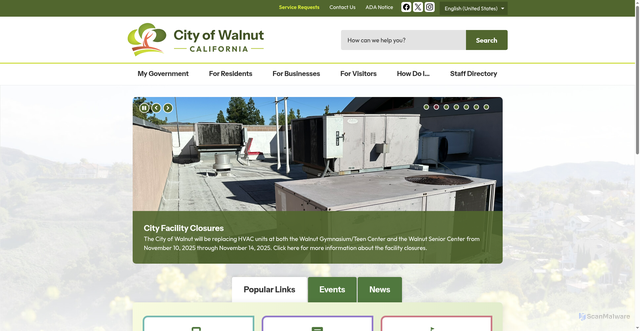 Security scan screenshot of https://www.walnutca.gov/
