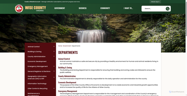 Security scan screenshot of https://wisecounty.org/149/Departments