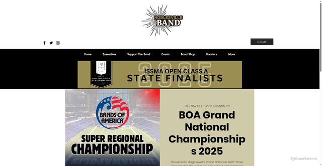 Security scan screenshot of https://www.noblesvilleband.org/event-details/boa-grand-national-championships-2025