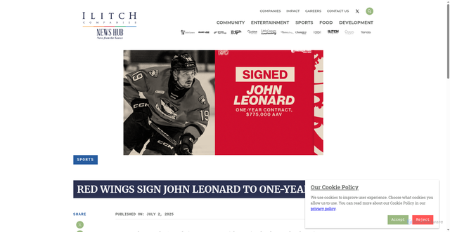 Security scan screenshot of https://www.ilitchnewshub.com/post/red-wings-sign-john-leonard-to-one-year-contract