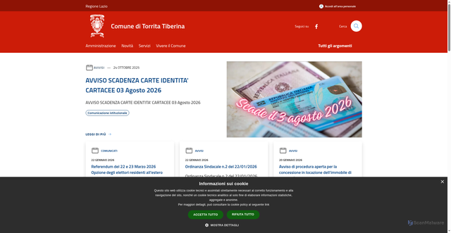 Security scan screenshot of https://www.comune.torritatiberina.rm.it/it