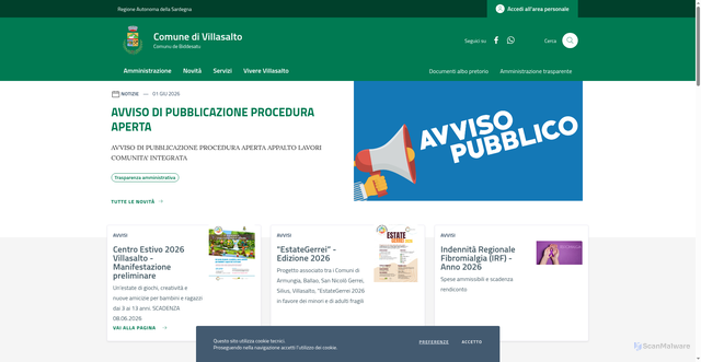 Security scan screenshot of https://www.comune.villasalto.ca.it
