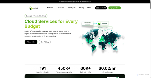 Security scan screenshot of https://salad.com
