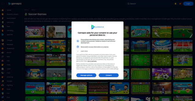 Security scan screenshot of https://www.gamepix.com/t/soccer