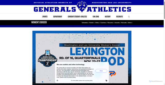 Security scan screenshot of https://generalssports.com/sports/2025/11/20/2025-ncaa-womens-soccer-tournament-11-22-23.aspx