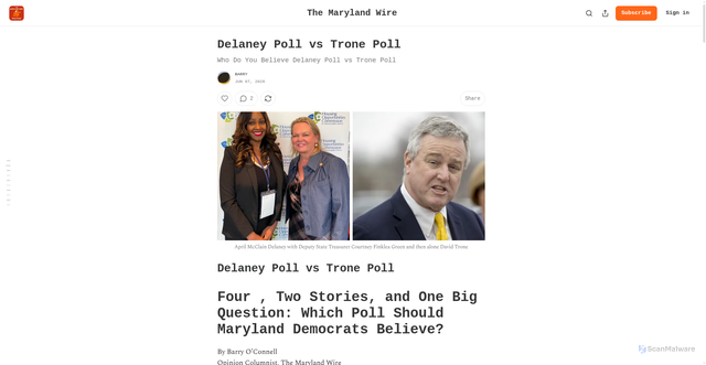 Security scan screenshot of https://themarylandwire.substack.com/p/delaney-poll-vs-trone-poll
