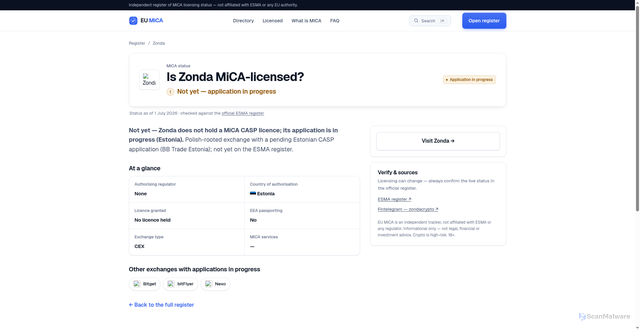 Security scan screenshot of https://eumica.com/exchange/zonda