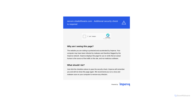 Security scan screenshot of https://secure.citadeltheatre.com/