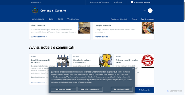 Security scan screenshot of https://www.comune.carenno.lc.it/