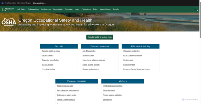 Security scan screenshot of https://osha.oregon.gov/