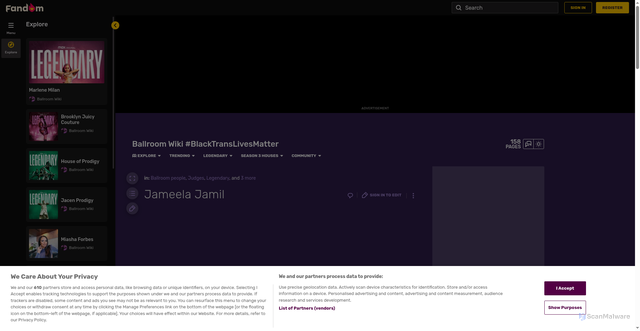 Security scan screenshot of https://ballroom.fandom.com/wiki/Jameela_Jamil