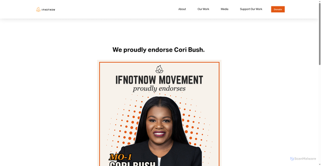 Security scan screenshot of https://www.ifnotnowmovement.org/endorsements/cori-bush