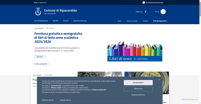 Security scan screenshot of https://www.comune.ripacandida.pz.it/