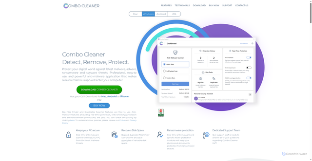 Security scan screenshot of https://combocleaner.com