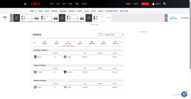 Security scan screenshot of https://bellmediainc-tsn-prod.web.arc-cdn.net/mlb/schedule/