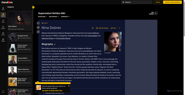 Security scan screenshot of https://supernaturl-hotties.fandom.com/wiki/Nina_Dobrev