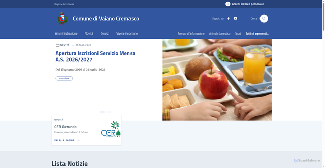 Security scan screenshot of https://www.comune.vaianocremasco.cr.it