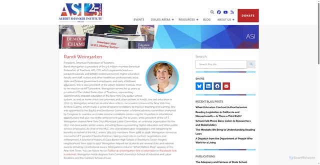 Security scan screenshot of https://www.shankerinstitute.org/randi-weingarten