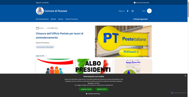 Security scan screenshot of https://www.comune.pezzaze.bs.it/it