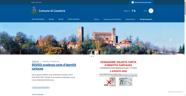 Security scan screenshot of https://www.comune.cavatore.al.it/