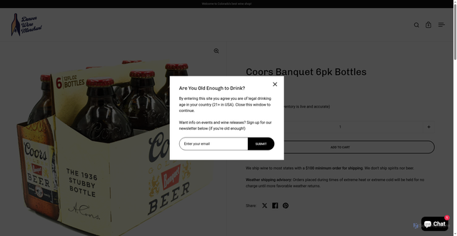Security scan screenshot of https://denverwinemerchant.com/products/coors-pk-tallboy?srsltid=AfmBOoq7Q6BVl0QsFYns5kO26SnbpgxLKubeLZ4neTxyxwNMsU-VBX8S