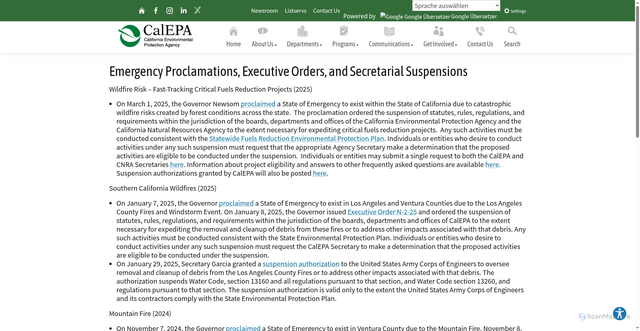 Security scan screenshot of https://calepa.ca.gov/disaster/emergency-proclamations-and-executive-orders/