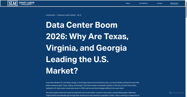 Security scan screenshot of https://www.smarterlabor.com/blog/data-center-boom-2026-why-are-texas-virginia-and-georgia-leading-the-us-market
