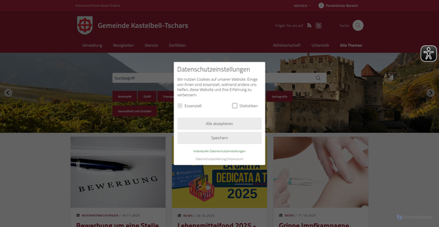 Security scan screenshot of https://www.comune.castelbello-ciardes.bz.it/de