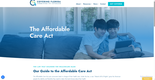 Security scan screenshot of https://coveringflorida.org/the-affordable-care-act/