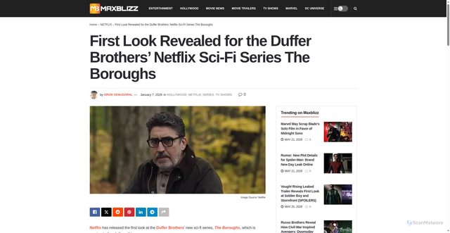 Security scan screenshot of https://maxblizz.com/first-look-revealed-for-the-duffer-brothers-netflix-sci-fi-series-the-boroughs/