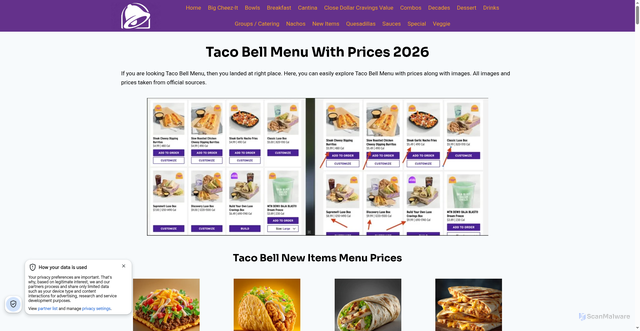 Security scan screenshot of https://tacobellmenusprice.us/