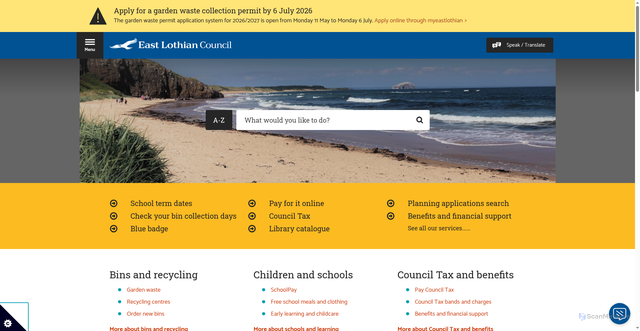 Security scan screenshot of http://www.eastlothian.gov.uk
