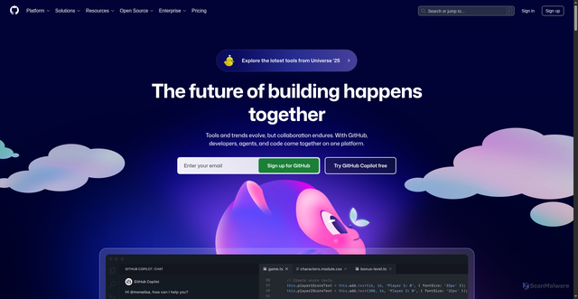 Security scan screenshot of https://github.com/