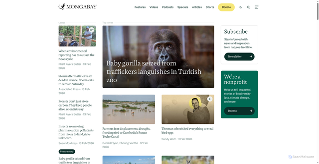 Security scan screenshot of https://news.mongabay.com
