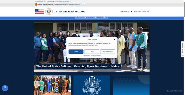 Security scan screenshot of https://mw.usembassy.gov/