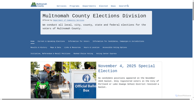 Security scan screenshot of https://multco.us/departments/multnomah-county-elections-division