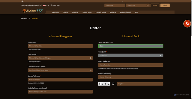 Security scan screenshot of https://musang178ceo.com/register