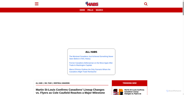 Security scan screenshot of https://www.allhabs.com/nhl-team/montreal-canadiens/martin-st-louis-confirms-canadiens-lineup-changes-vs-flyers-as-cole-caufield-reaches-a-major-milestone