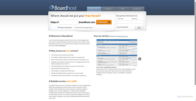 Security scan screenshot of https://boardhost.com