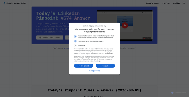 Security scan screenshot of https://pinpointanswer.today