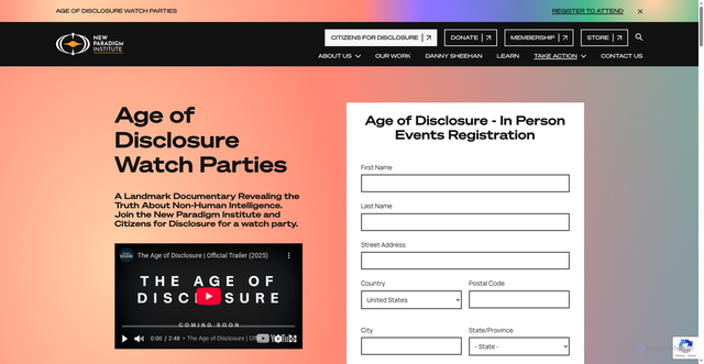 Security scan screenshot of https://newparadigminstitute.org/take-action/age-of-disclosure-watch-party-events/