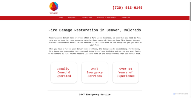 Security scan screenshot of https://united-restore-co.com/Fire-Damage-Restoration_Denver_CO.htm