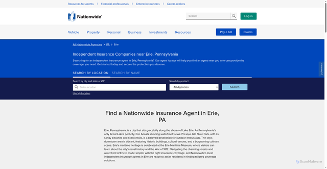 Security scan screenshot of https://agency.nationwide.com/pa/erie