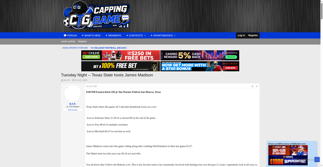 Security scan screenshot of https://cappingthegame.com/threads/tuesday-night-texas-state-hosts-james-madison.175038/