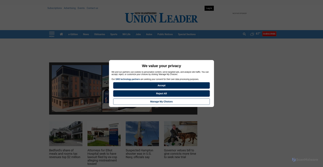 Security scan screenshot of https://unionleader.com