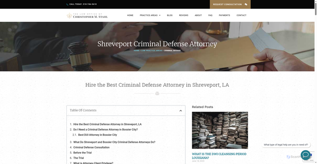 Security scan screenshot of https://cmstahllaw.com/practice-areas/criminal-defense-attorney-in-bossier-city/