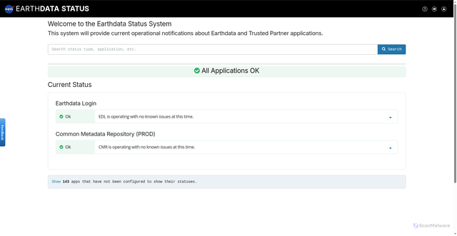 Security scan screenshot of https://status.earthdata.nasa.gov