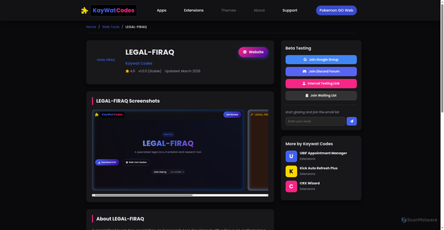 Security scan screenshot of https://kaywat-codes.pages.dev/views/legal-firaq.html