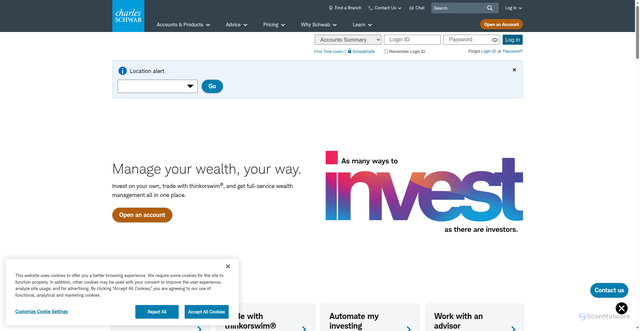 Security scan screenshot of https://schwab.com/