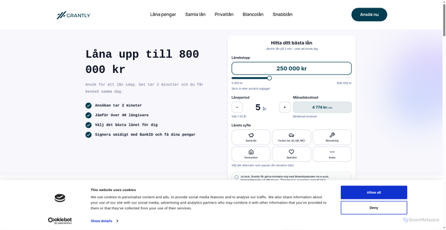 Security scan screenshot of https://www.grantly.se/